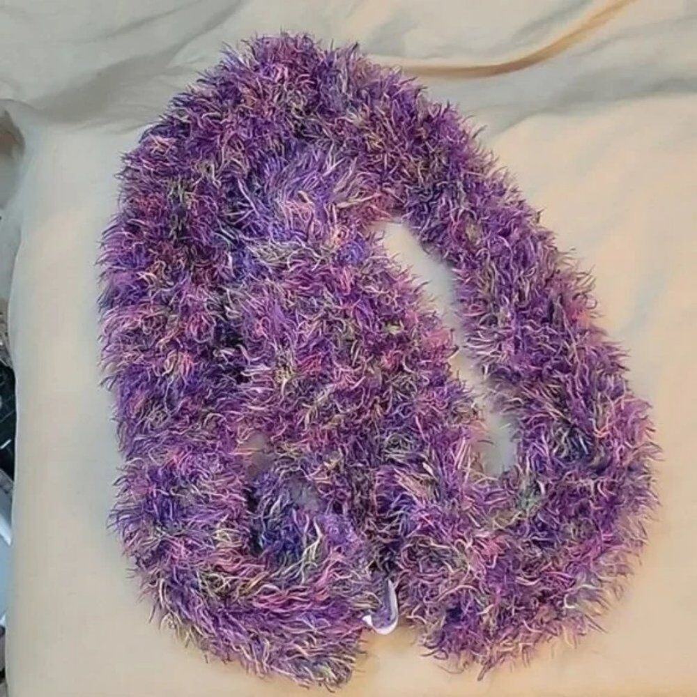 Multi-Colored Purple Fluffy Scarf with Stretchy Material